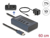 Delock USB 10 Gbps Hub mit 4 USB Type-C™ Ports davon 3 x Datenport + 1 x Daten und PD 20 Watt mit Leistungsanzeige