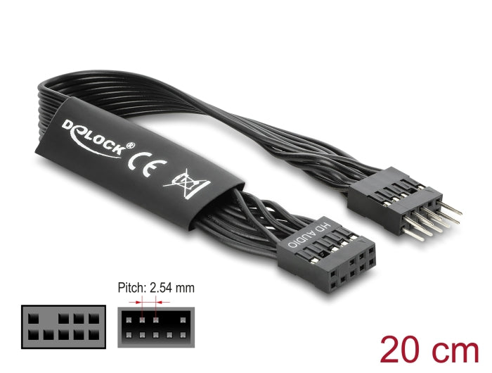 Delock HD Audio Flachbandkabel Mainboard Verlängerungskabel 9 Pin Pfostenstecker zu Pfostenbuchse 20 cm schwarz