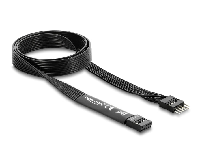 Delock HD Audio Flachbandkabel Mainboard Verlängerungskabel 9 Pin Pfostenstecker zu Pfostenbuchse 70 cm schwarz