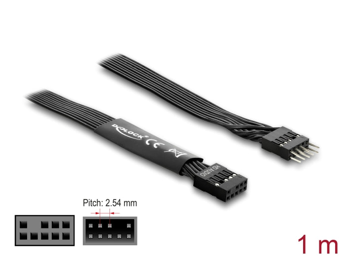 Delock HD Audio Flachbandkabel Mainboard Verlängerungskabel 9 Pin Pfostenstecker zu Pfostenbuchse 1 m schwarz