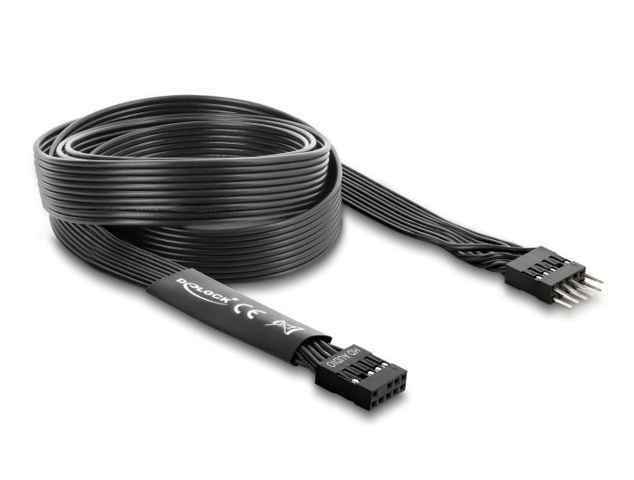 Delock HD Audio Flachbandkabel Mainboard Verlängerungskabel 9 Pin Pfostenstecker zu Pfostenbuchse 1 m schwarz