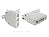 Delock LWL Patchfeld 6 Port für SC Duplex und LC Quad mit alternativem Panel für 8 x SC Simplex oder LC Duplex grau zur Hutschienen Montage - waagerecht und senkrecht montierbar