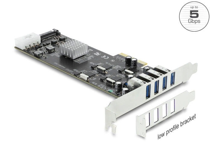 Delock PCI Express x4 Karte zu 4 x extern USB 5 Gbps Quad Channel - Low Profile Formfaktor