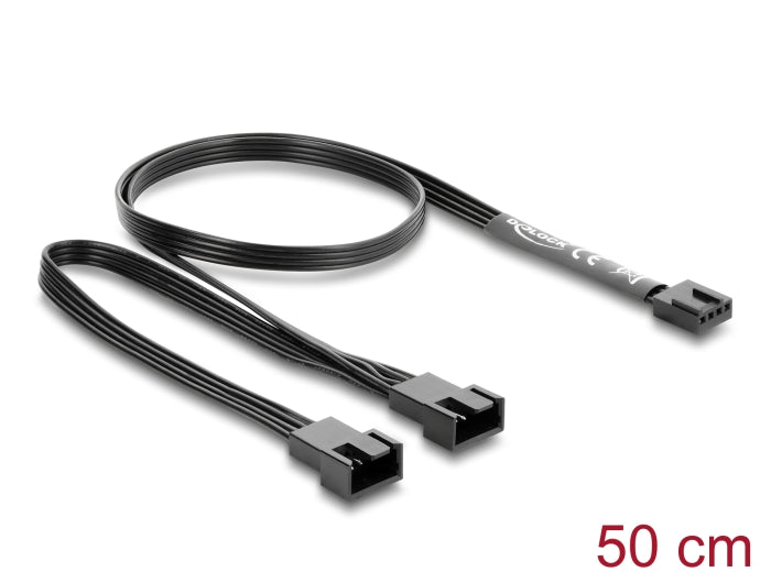 Delock Y-Lüfterkabel 1 x 4 Pin PWM Buchse zu 2 x 4 Pin PWM Stecker schwarz – 50 cm Länge mit 20 cm Abzweigen
