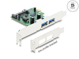 Delock PCI Express x1 Karte zu 2 x extern USB 5 Gbps Typ-A Buchse - Low Profile Formfaktor