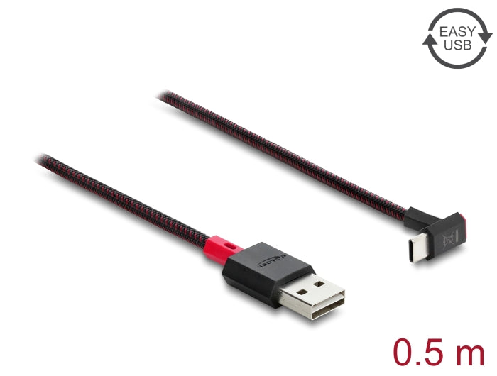 Delock EASY-USB 2.0 Kabel Typ-A Stecker zu USB Type-C™ Stecker gewinkelt oben / unten 0,5 m schwarz