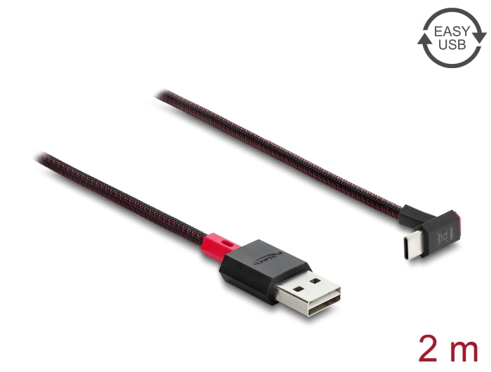 Delock EASY-USB 2.0 Kabel Typ-A Stecker zu USB Type-C™ Stecker gewinkelt oben / unten 2 m schwarz