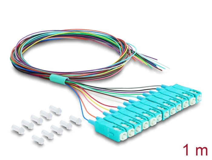 Delock LWL Pigtail Fanout Kabel 12 x SC-UPC Simplex Stecker zu 12 x offenes Kabelende 1 m
