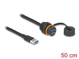 Delock USB 5 Gbps Kabel USB Typ-A Stecker zu USB Typ-A Buchse zum Einbau mit M20 Gewinde und Verschlusskappe IP68 staub- und wasserdicht 50 cm schwarz