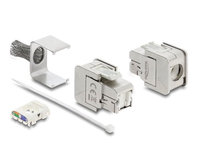 Delock Keystone Modul RJ45 Buchse zu LSA Cat.6A geschirmt mit Abschirmgeflecht werkzeugfrei