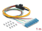 Delock LWL Pigtail Fanout Kabel 12 x LC-UPC Simplex Stecker zu 12 x offenes Kabelende 1 m