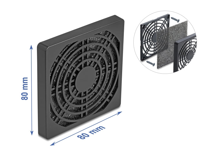 Delock Lüftergitter mit Staubfilter 80 x 80 mm schwarz