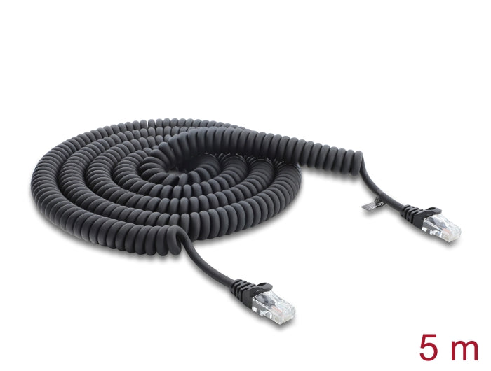 Delock RJ45 Spiralkabel Stecker zu Stecker Cat.5e 5 m schwarz