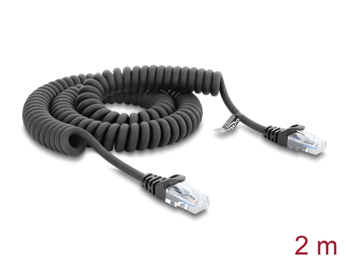 Delock RJ50 Spiralkabel Stecker zu Stecker 2 m schwarz