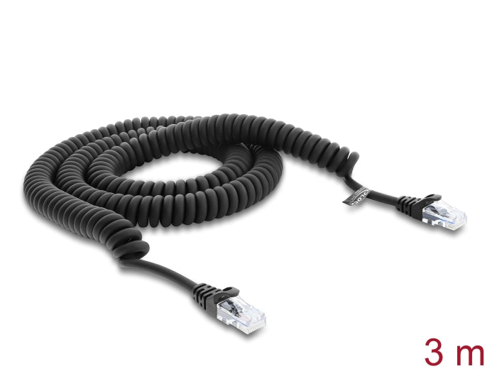 Delock RJ50 Spiralkabel Stecker zu Stecker 3 m schwarz