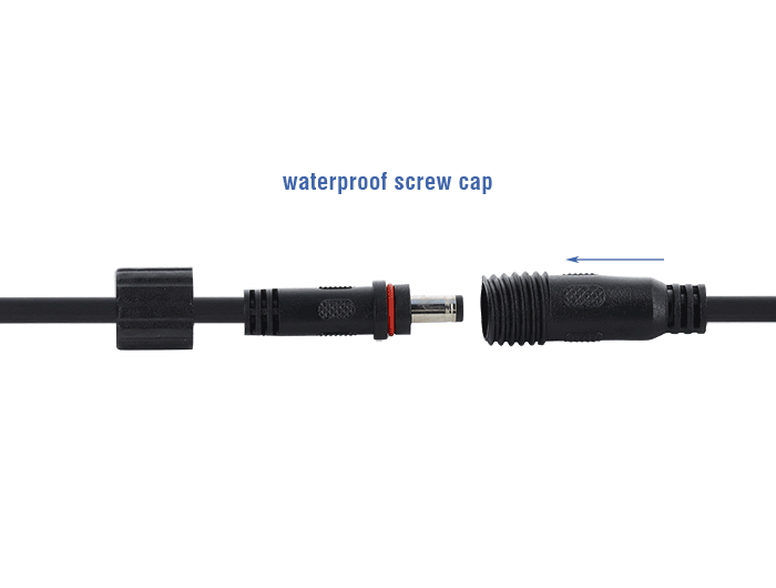 Delock DC Verlängerungskabel 5,5 x 2,1 mm Stecker zu Buchse mit Schraubverschluss M12 x 1,75 mm Gewinde wasserfest 18 AWG, 2 m schwarz
