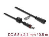 Delock DC Verlängerungskabel 5,5 x 2,1 mm Stecker zu Buchse mit Schraubverschluss M12 x 1,75 mm Gewinde wasserfest 18 AWG, 0,5 m schwarz