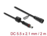 Delock DC Verlängerungskabel 5,5 x 2,1 mm Stecker zu Buchse mit Schraubverschluss M12 x 1,75 mm Gewinde wasserfest 18 AWG, 2 m schwarz