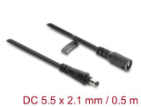 Delock DC Verlängerungskabel 5,5 x 2,1 mm Stecker zu Buchse mit Bajonettverschluss 18 AWG, 0,5 m schwarz