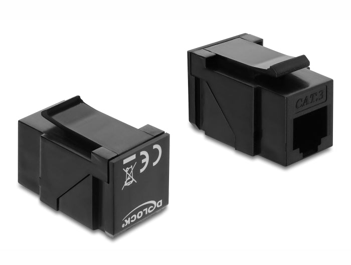 Delock Keystone Modul Kupplung RJ14 Buchse zu RJ14 Buchse 90° gewinkelt Cat.3 Kunststoff schwarz