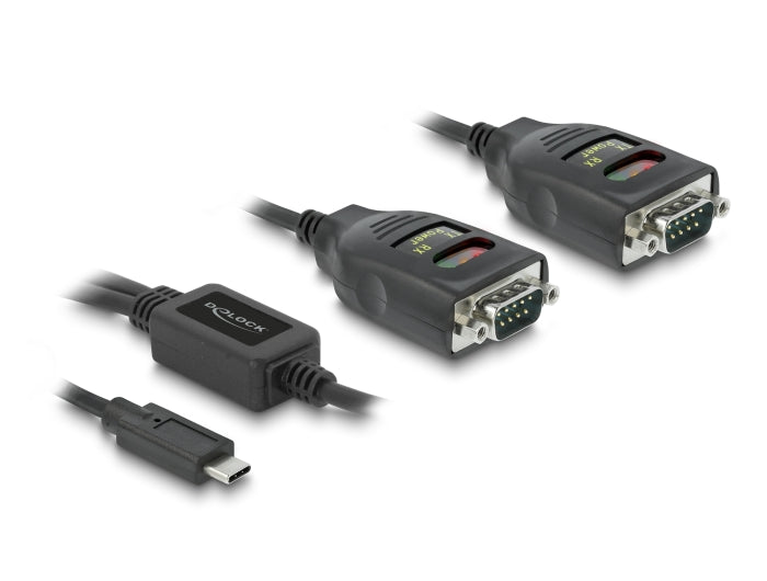 Delock Adapter USB Type-C™ zu 2 x Seriell RS-232 DB9 mit 15 kV ESD Schutz