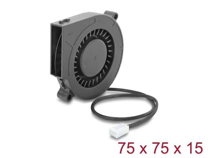 Delock Radiallüfter / Lüftergebläse 12 V DC 75 x 75 x 15 mm mit 3-Pin Lüfteranschluss, schwarz
