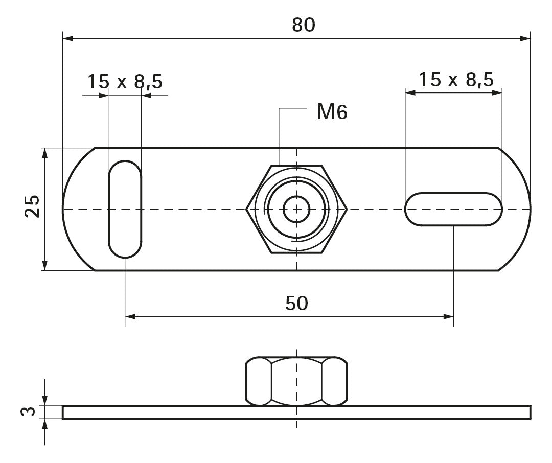 Walraven Grundplatte V2A 1.4301 IG M6 L: 80 4-fach widerstandsgeschw. Mutter | 6707006