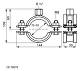 Walraven Schwerlastschelle HD1501 BUP 72-78 mm EPDM 1/2 Zoll Zweischr.schelle | 33178078