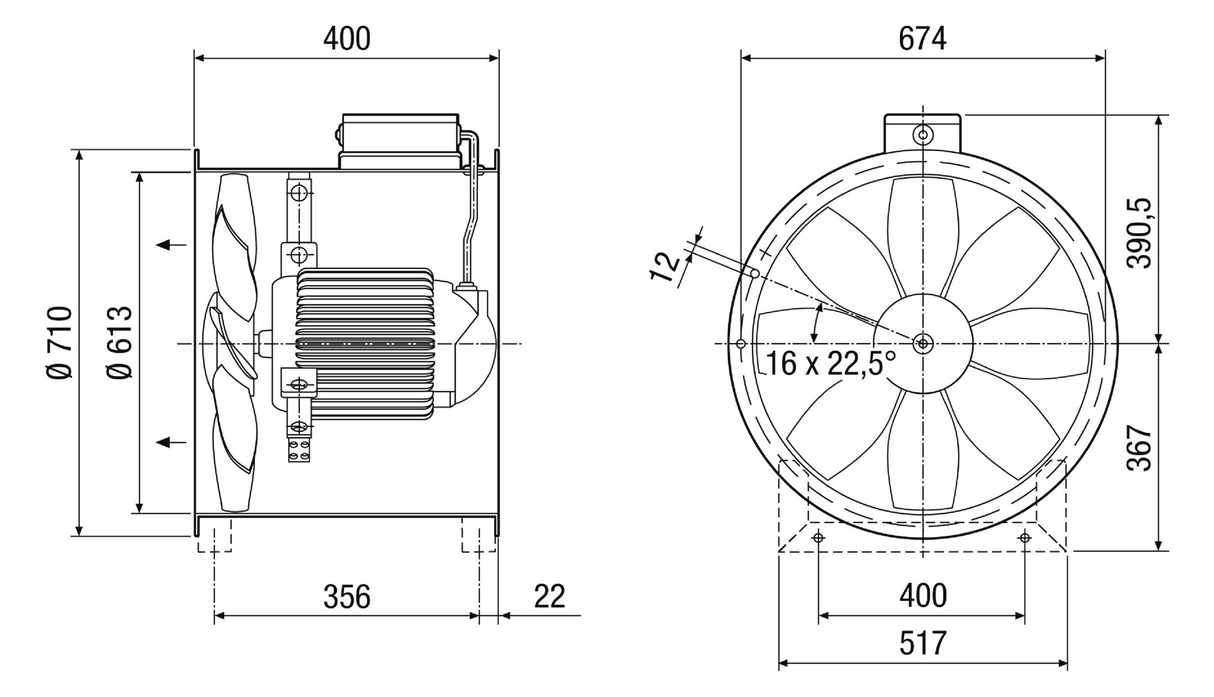 MAICO Rohrventilator  600mm 400V 1,39W DZR 60/4 B 13430cbm/h VA 60°C