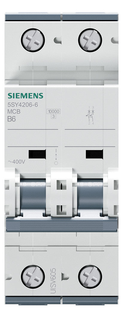 SIEMENS Leitungsschutzschalter UC B 6A 5SY4206-6 2p 400V 2TE 50Hz IP20