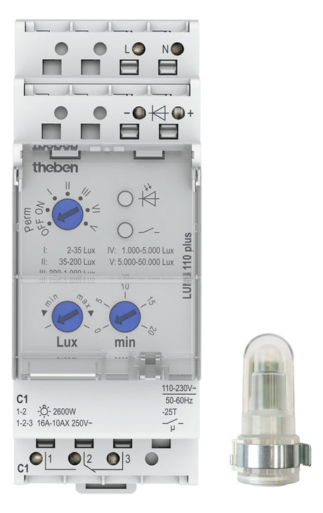 THEBEN Dämmerungsschalter REG 1W 2600W LUNA 110 plus AL 1200s/ein 1200s/aus