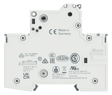 SIEMENS Leitungsschutzschalter UC B 16A 5SY6116-6 1p 400V 1TE 50Hz IP20