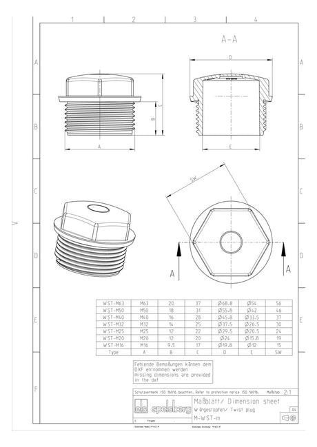 SPELSBERG Kabeleinsteckstutzen IP54 lgr WST M20  20mm 8-13,5mm hfr geschl