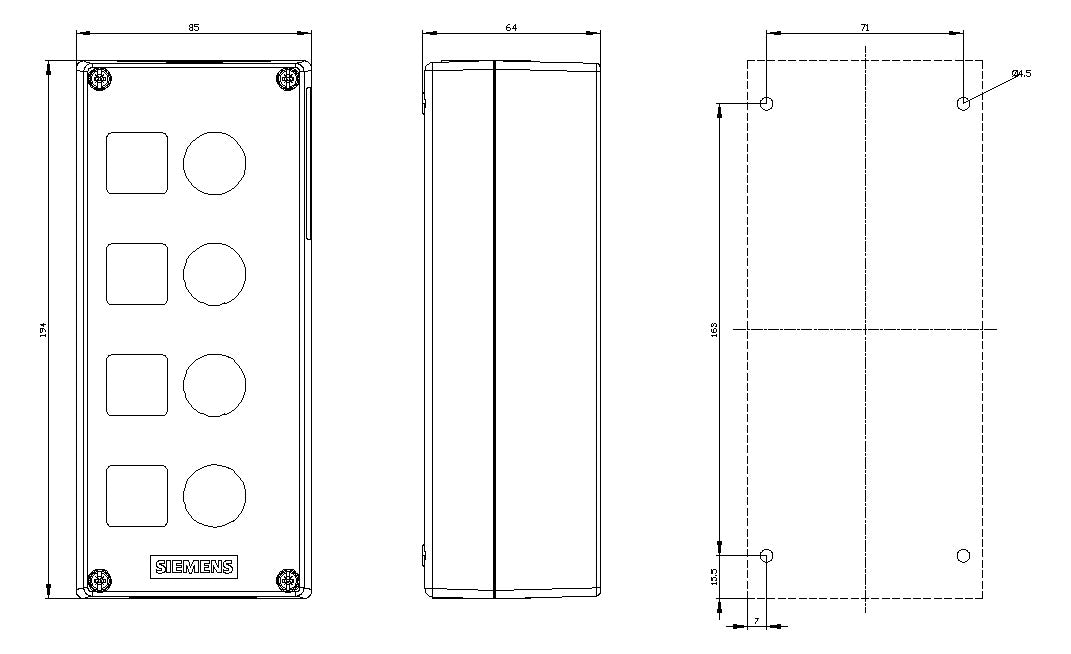 SIEMENS Aufbaugehäuse Kst  22mm IP68 3SU1804-0AA00-0AB1 85x194x63,8mm