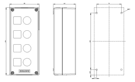 SIEMENS Aufbaugehäuse Kst  22mm IP68 3SU1804-0AA00-0AB1 85x194x63,8mm