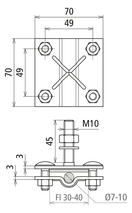 DEHN SE Anschlussklemme  7-10mm 40mm ST AK 7.10 FL40 GBM10X45 STTZN f/vz