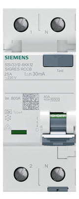 SIEMENS FI-Schutzschalter A 2p 230V 25A 5SV3312-6KK12 0,03A 2TE REG 10kA