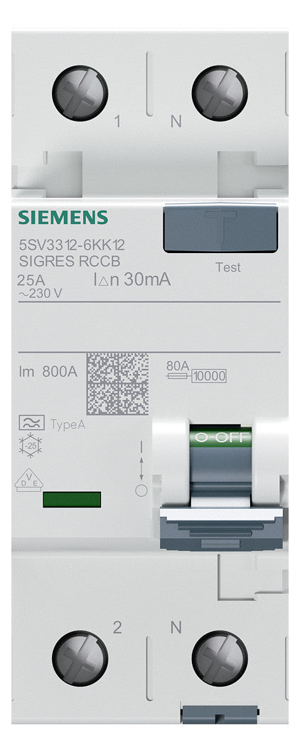SIEMENS FI-Schutzschalter A 2p 230V 25A 5SV3312-6KK12 0,03A 2TE REG 10kA