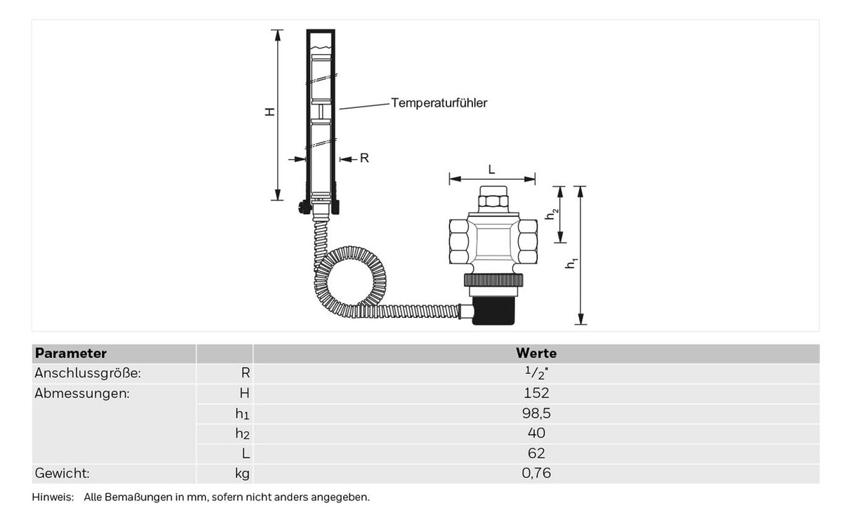 Therm Ablaufsicherung TS131 Messing 95 GradC, 1300mm, 3/4 ", A