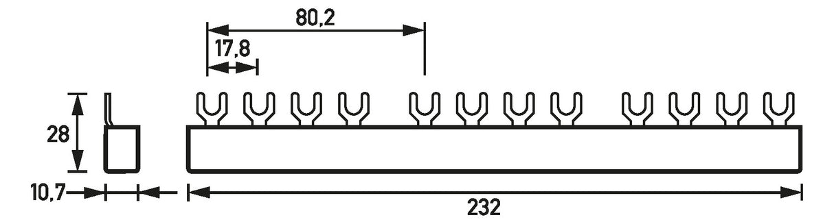 DOEPKE Phasenschiene 3+N 17,8mm 232mm BG4.3.10 10qmm 63A Gabel isol