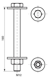 Walraven Verschraubungsset Maxx 3tlg. M12x160 mm Stahl Festigkeitsklasse 8.8 | 614581216