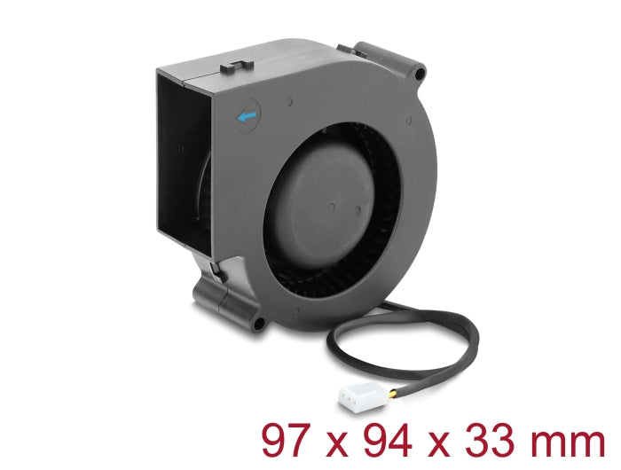Delock Radiallüfter / Lüftergebläse 12 V DC 97 x 94 x 33 mm mit 3-Pin Lüfteranschluss, schwarz
