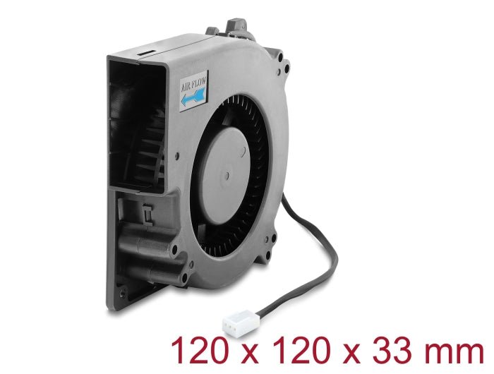 Delock Radiallüfter / Lüftergebläse 12 V DC 120 x 120 x 33 mm mit 3-Pin Lüfteranschluss, schwarz
