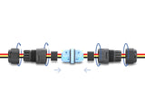 Delock Kabelverbinder mit Klemmverbindung 3 Pin, IP68 wasserdicht für Kabeldurchmesser 5 - 9 mm, inkl. Dichtungen für 9 - 12 mm, werkzeugfrei schwarz