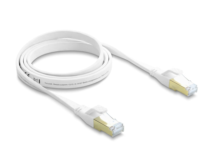Delock RJ45 Flachband Patchkabel Cat.8.1 U/FTP bis 40 Gbps 1 m weiß
