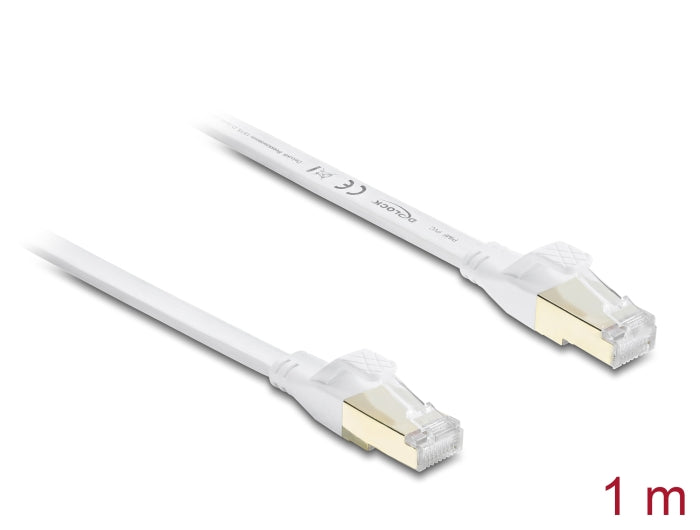 Delock RJ45 Flachband Patchkabel Cat.8.1 U/FTP bis 40 Gbps 1 m weiß