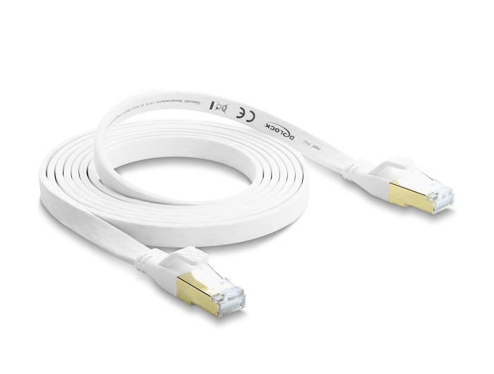 Delock RJ45 Flachband Patchkabel Cat.8.1 U/FTP bis 40 Gbps 2 m weiß