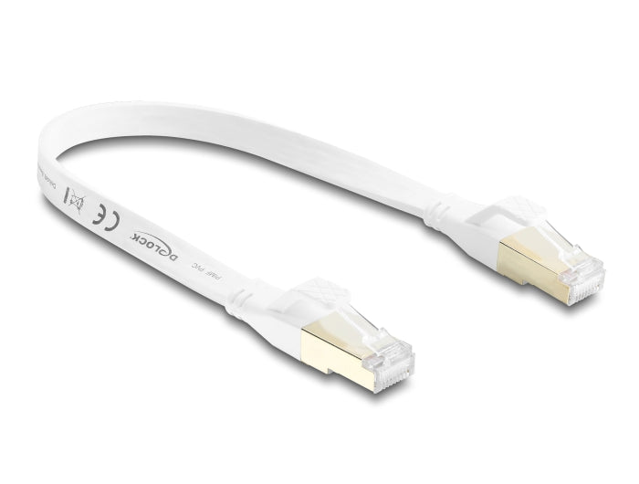 Delock RJ45 Flachband Patchkabel Cat.8.1 U/FTP bis 40 Gbps 0,25 m weiß
