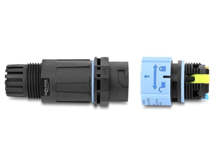 Delock Kabelverbinder mit Bajonettverschluss 3 Pin Stecker zu Buchse, IP68 wasserdicht für Kabeldurchmesser 5 - 9 mm, inkl. Dichtungen für 9 - 12 mm werkzeugfrei schwarz