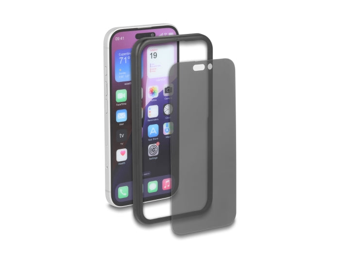 Delock Schutzfolie für iPhone 17 Pro mit Sichtschutz aus gehärtetem Glas Anti Spy 2 Wege Blickschutz mit Installationshilfe